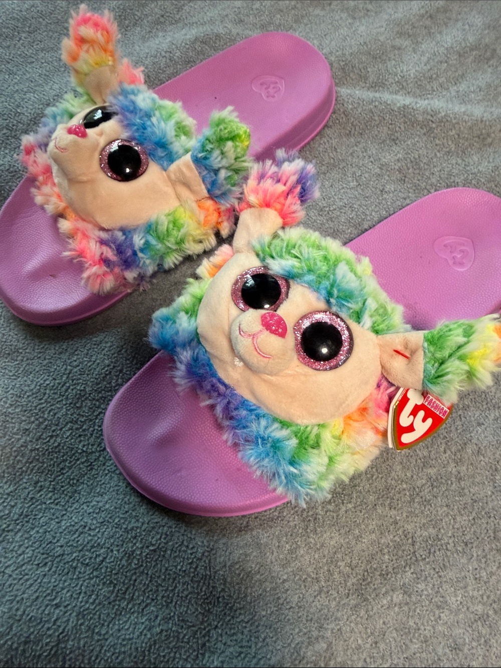 Ty Kids Rainbow Plush Llama Slide Sandals - Purple